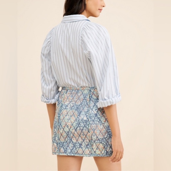 New Free People Darla Quilted Mini Skirt Blue Size 6 - Picture 10 of 11